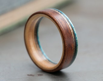 Mahogany and Canadian Maple Matte Wood Ring - Wooden Wedding Band - 5 Anniversary - Recycled Skateboard Ring - Ring For Men - Boyfriend Gift