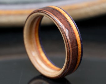 Rosewood Santos and Recycled Skateboard Wood Ring - Wedding Band - Wooden Ring - 5th Anniversary - Purple - Ring for Men - Boyfriend Gift