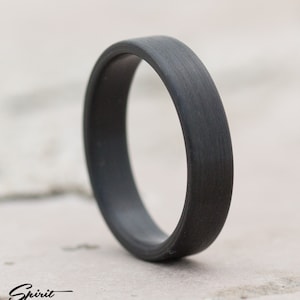 Classic Black Brushed Zirconium Ring - Wedding Band - Unique Ring - Anniversary Gift - Mens Ring - Minimalist - Boyfriend Gift - Black Gold