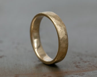 Gold Handmade Hammered Rustic Ring - Wedding Band - 14K Gold - Unique Modern Ring - Anniversary Gift - Unisex Minimalist Ring - Solid Gold
