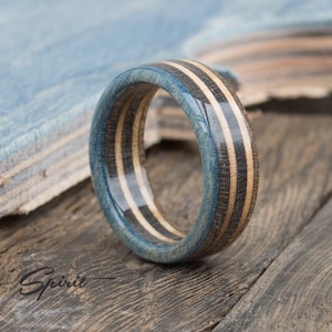 Wooden Ring - Skateboard Ring - Wedding Band - Ring For Men - Waterproof - Skate Ring - Blue - Grey - Brown - Boyfriend Gift - Wood Ring