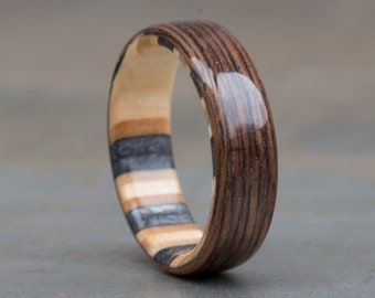Wenge and Canadian Maple Wood Ring - Unique Wedding Band - Wood Jewelry - 5 Anniversary Gift - Mens Rings - Promise Ring - Girlfriend Gift