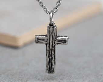 Collier croix industrielle, pendentif en argent oxydé, pendentif pour homme, cadeau petit ami, cadeau d'anniversaire, cadeau de fiançailles, bijoux modernes