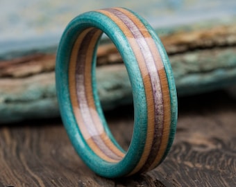 Wooden Ring - Recycled Skateboard Wood Ring - Wedding Band - 5 Anniversary Gift - Girlfriend Gift - Boyfriend Gift - Engagement Ring - BOHO