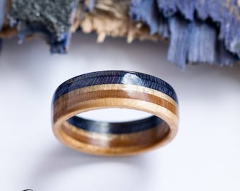 Bague en bois - bague de skateboard - alliance - bois recyclé - imperméable - bague de skate - violet foncé - bleu - marron - cadeau petit ami - brillant