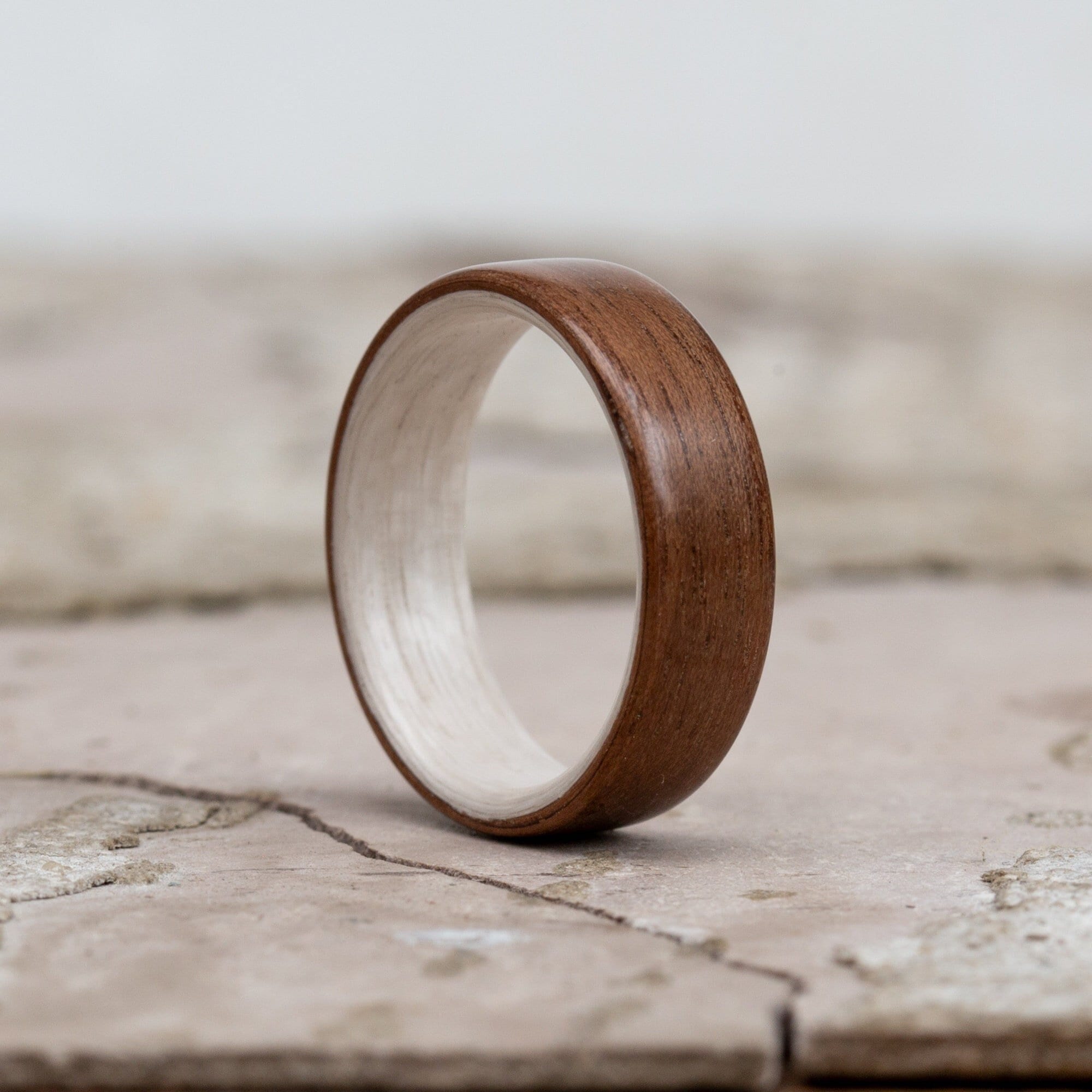 Wooden Ring - Wedding Band - 5 Year Anniversary Gift - Matte Band - American Walnut & White Koto Wood