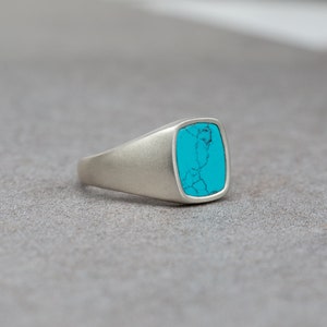 Classic Signet Ring, Ring For Men, Wedding Band, Vintage Ring, Turquoise Stone, Boyfriend Giftt, Unique Ring, Pinky Ring, Engagement Ring image 2