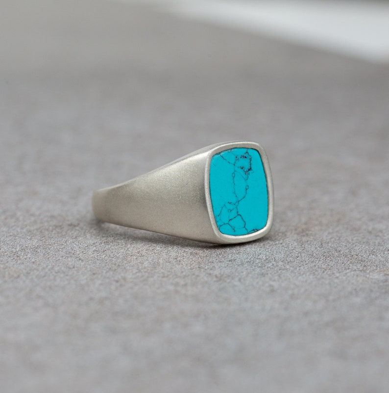 Classic Signet Ring, Ring For Men, Wedding Band, Vintage Ring, Turquoise Stone, Boyfriend Giftt, Unique Ring, Pinky Ring, Engagement Ring image 2
