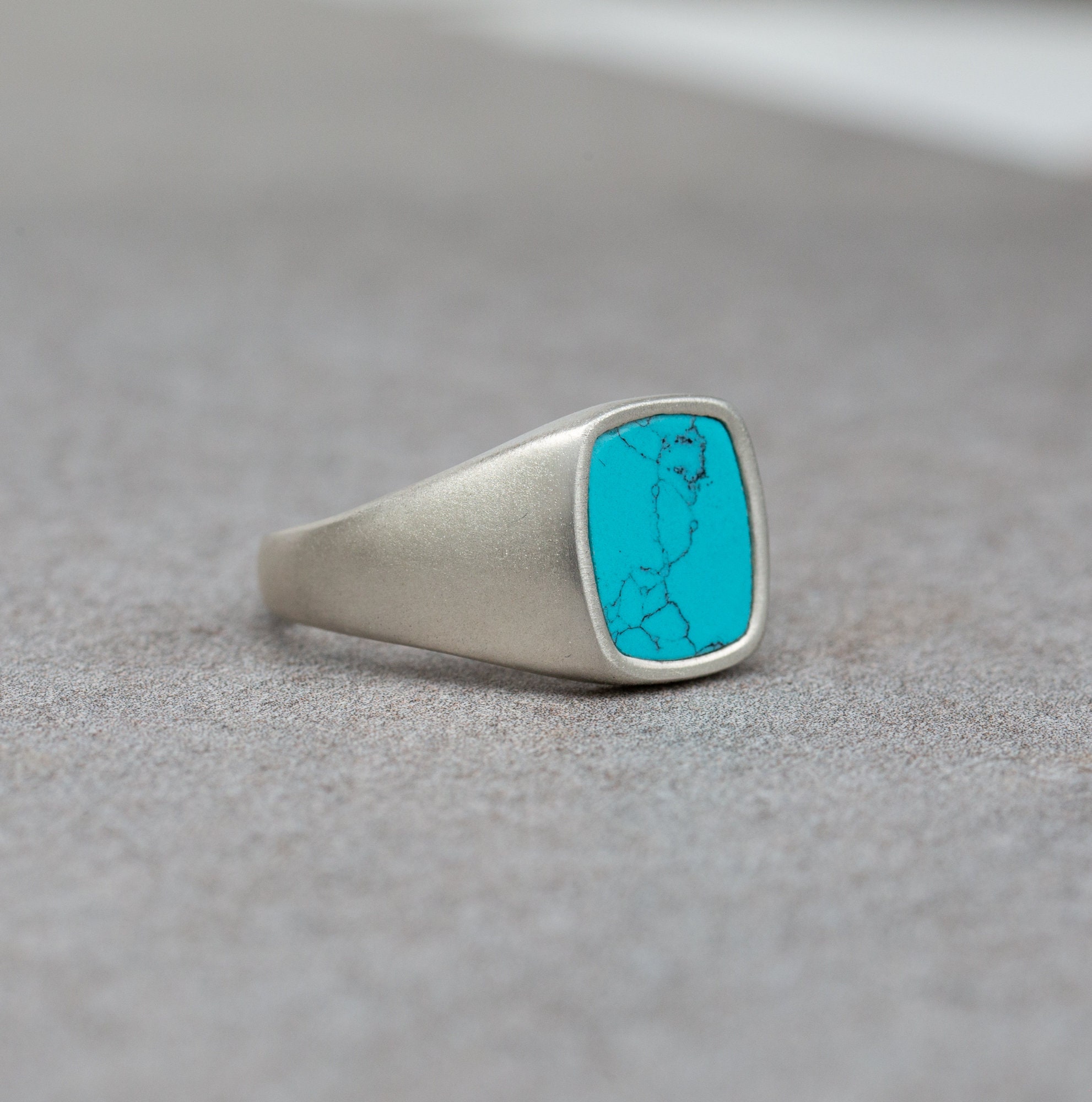 Classic Signet Ring, Ring For Men, Turquoise Stone, Wedding Band, Vintage Ring, Boyfriend Giftt, Unique Ring, Pinky Ring, Engagement Ring
