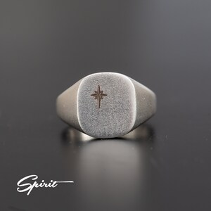 North Star Signet Ring Mens Rings Wedding Band Brushed Modern Sterling Silver Boyfriend Gift Unique Ring Pinky Ring Cushion image 4