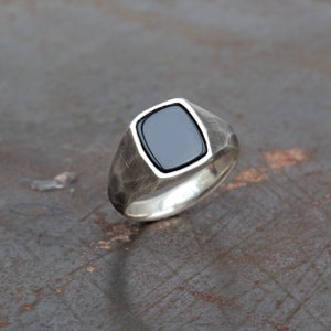 Oxidized Silver with Black Onyx Faceted Signet Rings, Modern Mens Ring, Boyfriend Gift, Mens jewellery, Anniversary, Flat Gem, Pinky Ring image 6