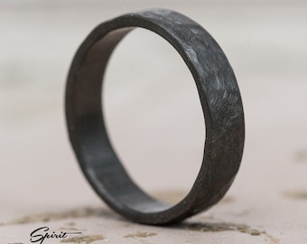 Classic Black Hammered Zirconium Ring - Wedding Band - Unique Ring - Anniversary Gift - Mens Minimalist Ring - Boyfriend Gift - Engagement