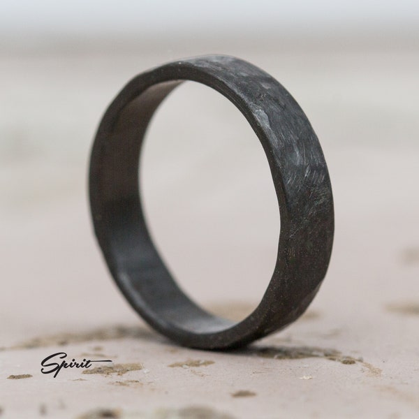 Classic Black Hammered Zirconium Ring - Wedding Band - Unique Ring - Anniversary Gift - Mens Minimalist Ring - Boyfriend Gift - Engagement