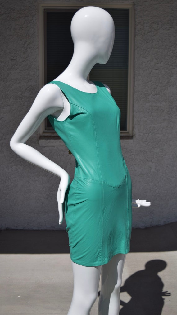 Hugo Buscati Vtg Teal Leather Dress