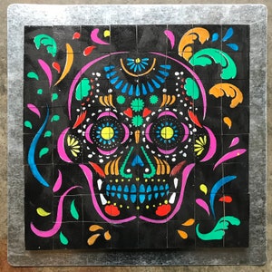Puzzle - Black Sugar Skull Jigsaw Puzzle With Puzzle Board / Halloween Jigsaw Puzzle / Day of the Dead Jigsaw Puzzle / Coffee Table Art