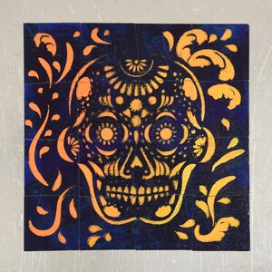 Puzzle - Sugar Skull Warm Colors Jigsaw Puzzle With Puzzle Board / Halloween Puzzle / Day of the Dead Jigsaw Puzzle / Coffee Table Art