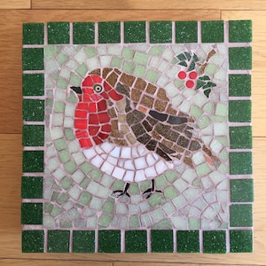 Robin redbreast Mosaico azulejo cerámica trivet olla stand coaster placemat regalo de temporada holly antideslizante pies Navidad
