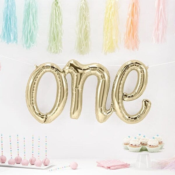 One Balloon 30", White Gold Script Balloon, Boys 1st Birthday, 1st Birthday Balloon, One Banner, First Birthday Balloon, Girls 1st Birthday