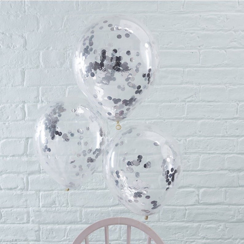 Silver Confetti Balloons Silver Balloons Baby Shower Etsy