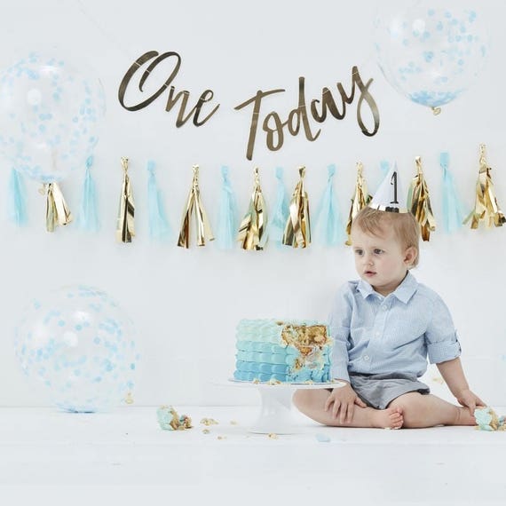 Blue Cake Smash Kit One Today Bunting Gold First Birthday Etsy