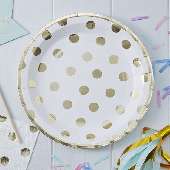 Gold Polka Dot Plates Gold Party Plates White and Gold Party Etsy