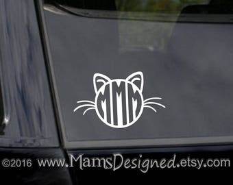 Cat Whiskers Decal, Cat Circle Monogram, Kitten Vinyl Decal, Kitty Cat Sticker, Cat Lover Gift, Cat Mama Cat Daddy, Personalized Decal