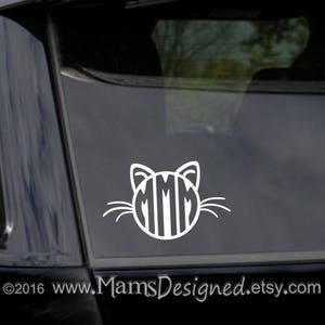 Cat Whiskers Decal, Cat Circle Monogram, Kitten Vinyl Decal, Kitty Cat Sticker, Cat Lover Gift, Cat Mama Cat Daddy, Personalized Decal