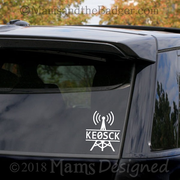 Ham Radio Call Sign, Radio Tower Decal, Custom Vinyl Decal, Amateur Radio Number, ARRL FCC Callsign, Bumper Sticker, Auto Car Window, CB id