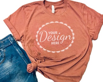 Bella Canvas Heather Mauve Mockup / Bella 3001 Mockup / Bella Canvas 3001CVC Mockup / Bella Canvas Flat Lay / Bella Canvas T Shirt Mockup