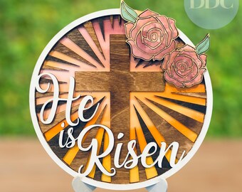 HE Is RISEN Easter Lily- 3-Layer Laser Cut Sign - Digital Download - SVG - Glowforge