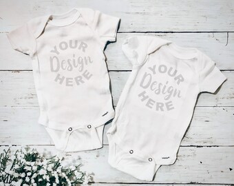Twin White Onesie Mockup / Digital Download / JPG / Mockup for Twins / Gerber Onesie Mockup / White Onesie Flat lay / White Onesie Mock-up