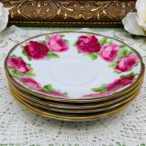 Set of five Royal Albert Old English Rose large saucer circa 1970’s.