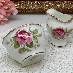 Royal Stuart Cabbage Roses cream and sugar.