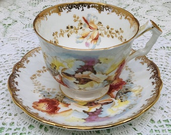 Aynsley Orchid teacup and saucer circa 1939+.