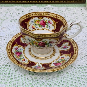 Royal Albert Crown China “Lady Hamilton” teacup and saucer circa 1930’s.