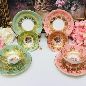 Aynsley Athens Shape artist signed teacup and saucer circa 1934-1950.