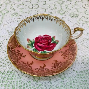 Paragon Cabbage Rose artist signed teacup and saucer circa 1957+