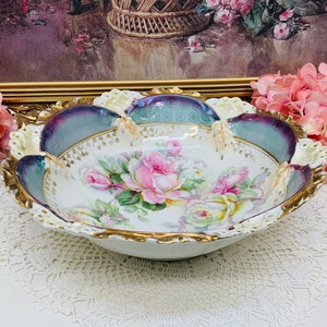 Vintage German made cabbage roses bowl