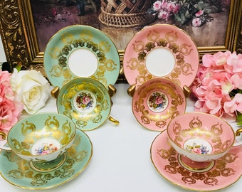 Aynsley Athens Shape artist signed teacup and saucer circa 1934-1950.