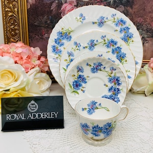 Royal Adderley Cornflower 5 pcs place setting circa 1940’s.