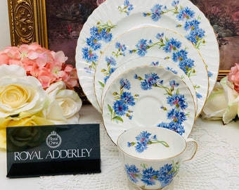 Royal Adderley Cornflower 5 pcs place setting circa 1940’s.