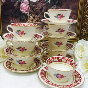 Set of 8 Swinnertons &quot;Majestic Vellum&quot; teacups and saucers.