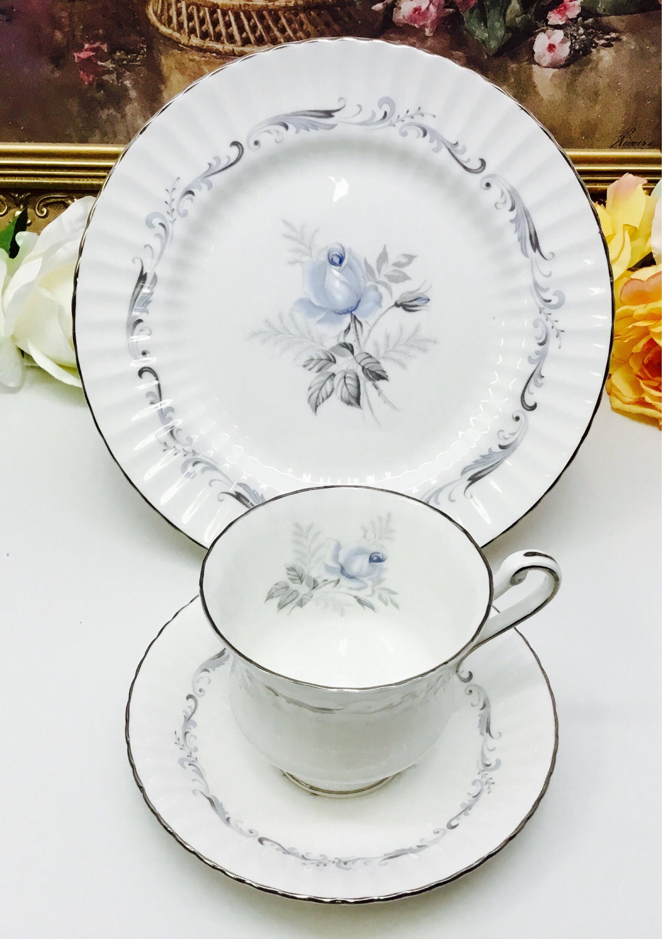 Beautiful Vintage Paragon Tapestry Rose Cup And Saucer Desert Plate Trio Set