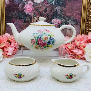 Arthur Wood teapot with cream and sugar circa 1950’s.