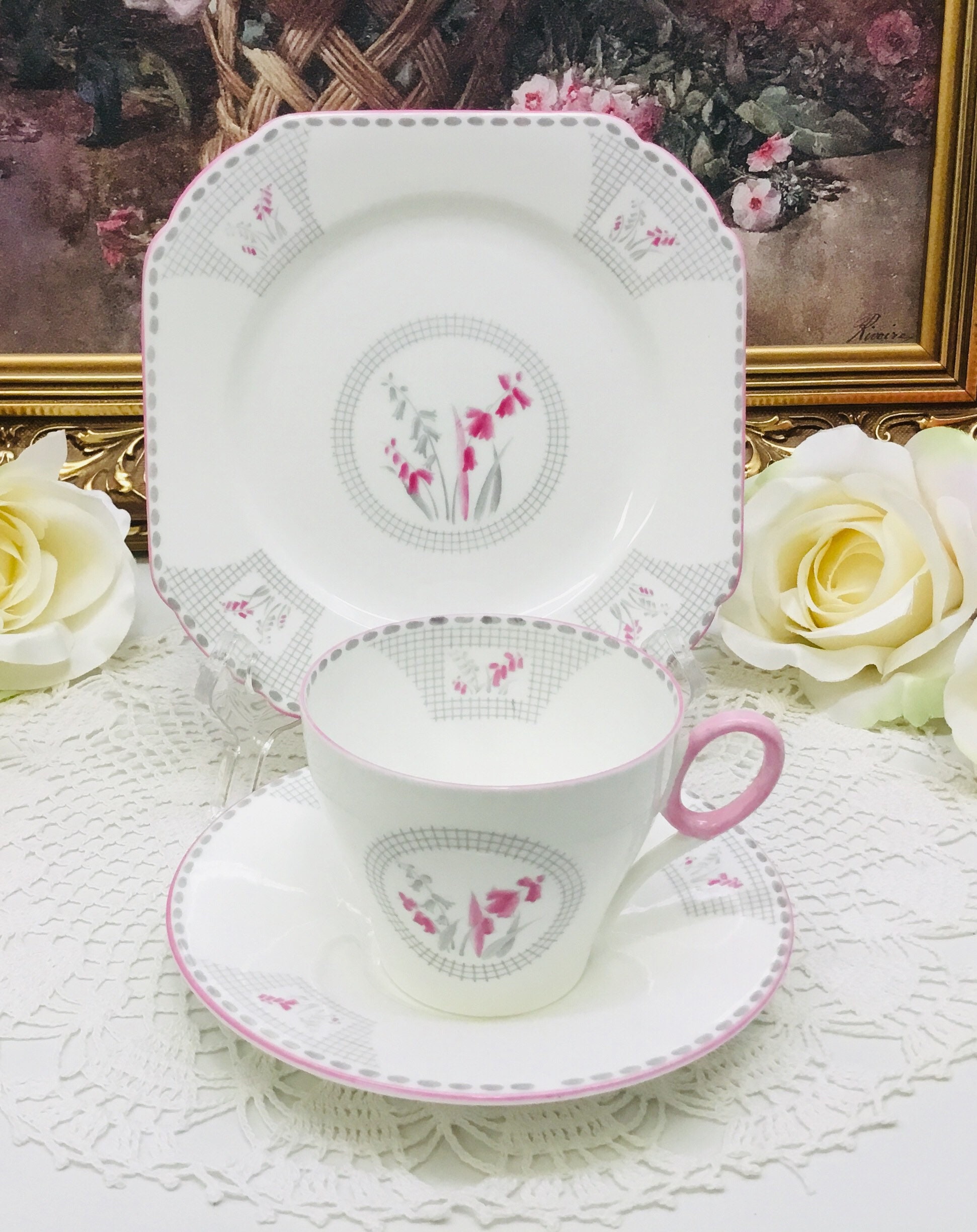 Shelley Art Deco Teacup and Saucer With Dessert Plate Circa Etsy