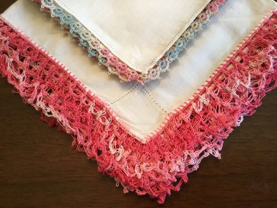 Lace trimmed wedding handkerchiefs.