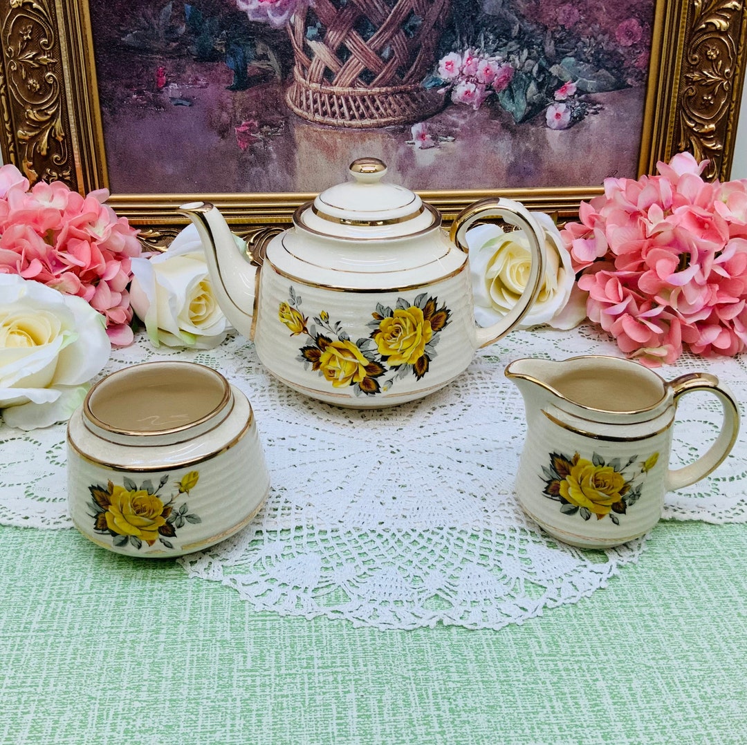 Sadler Yellow Rose Teapot With Cream and Sugar. Etsy