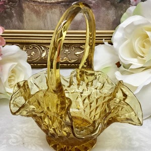 Vintage amber glass brides basket.