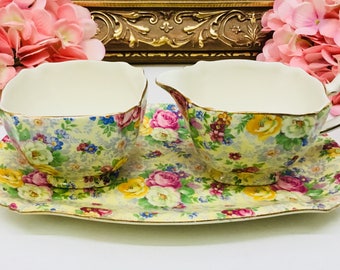 Lord Nelson &quot;Rose Time&quot; cream and sugar with tray circa 1931-1950.