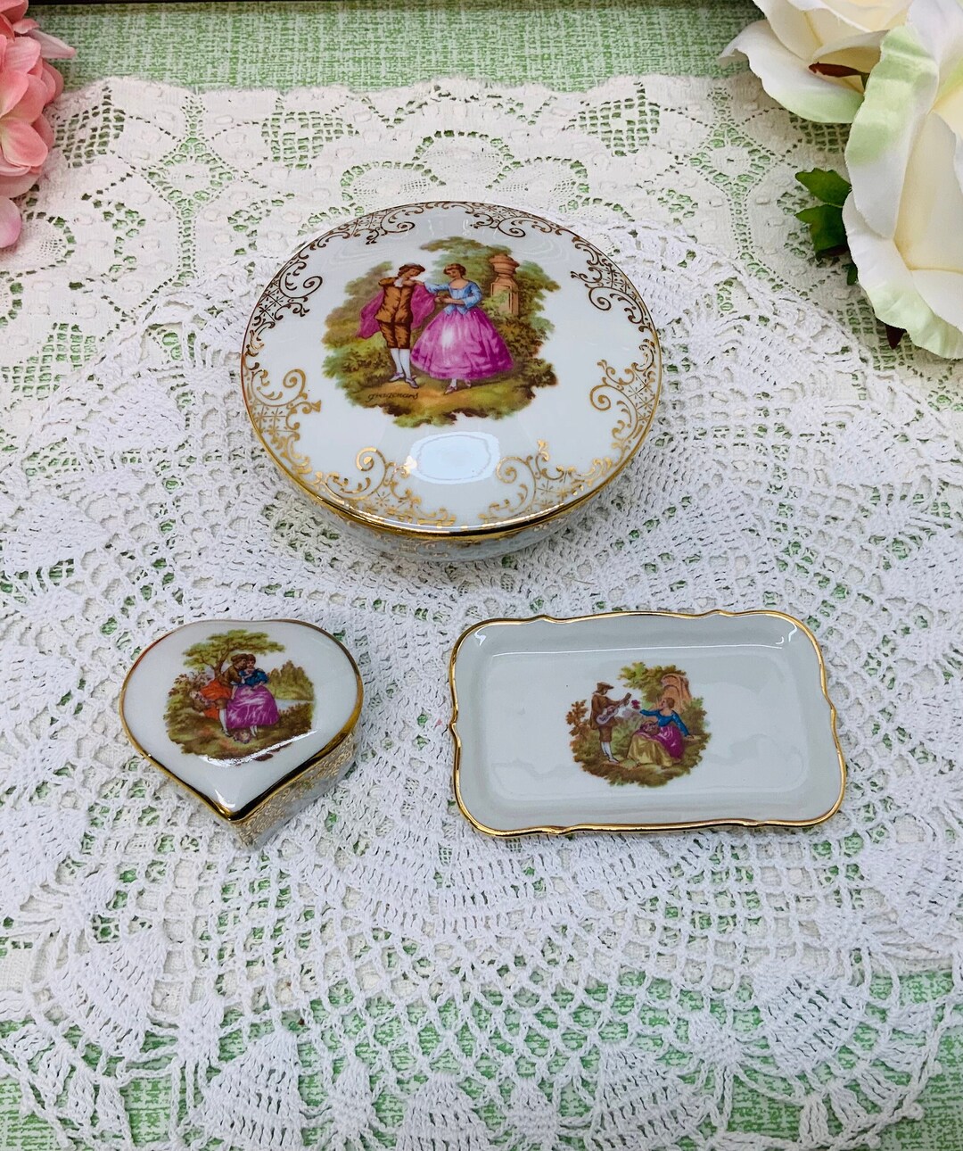 Limoges Bone China Trinket Boxes and Small Tray Etsy